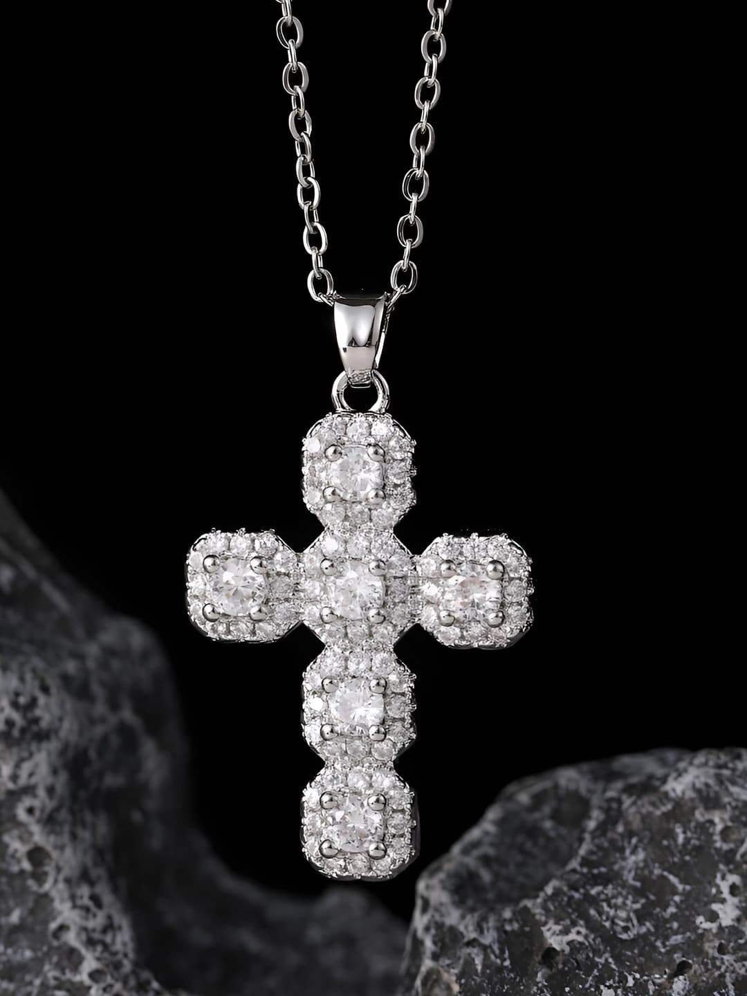 246-1 Zircon cross necklace - Silver