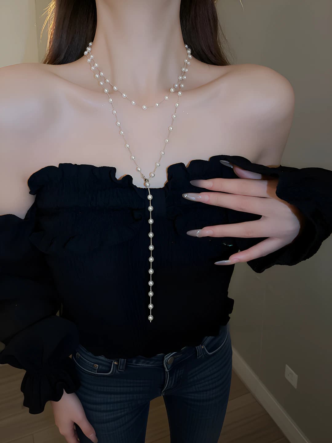28# Necklace - Silver - White - Single row
