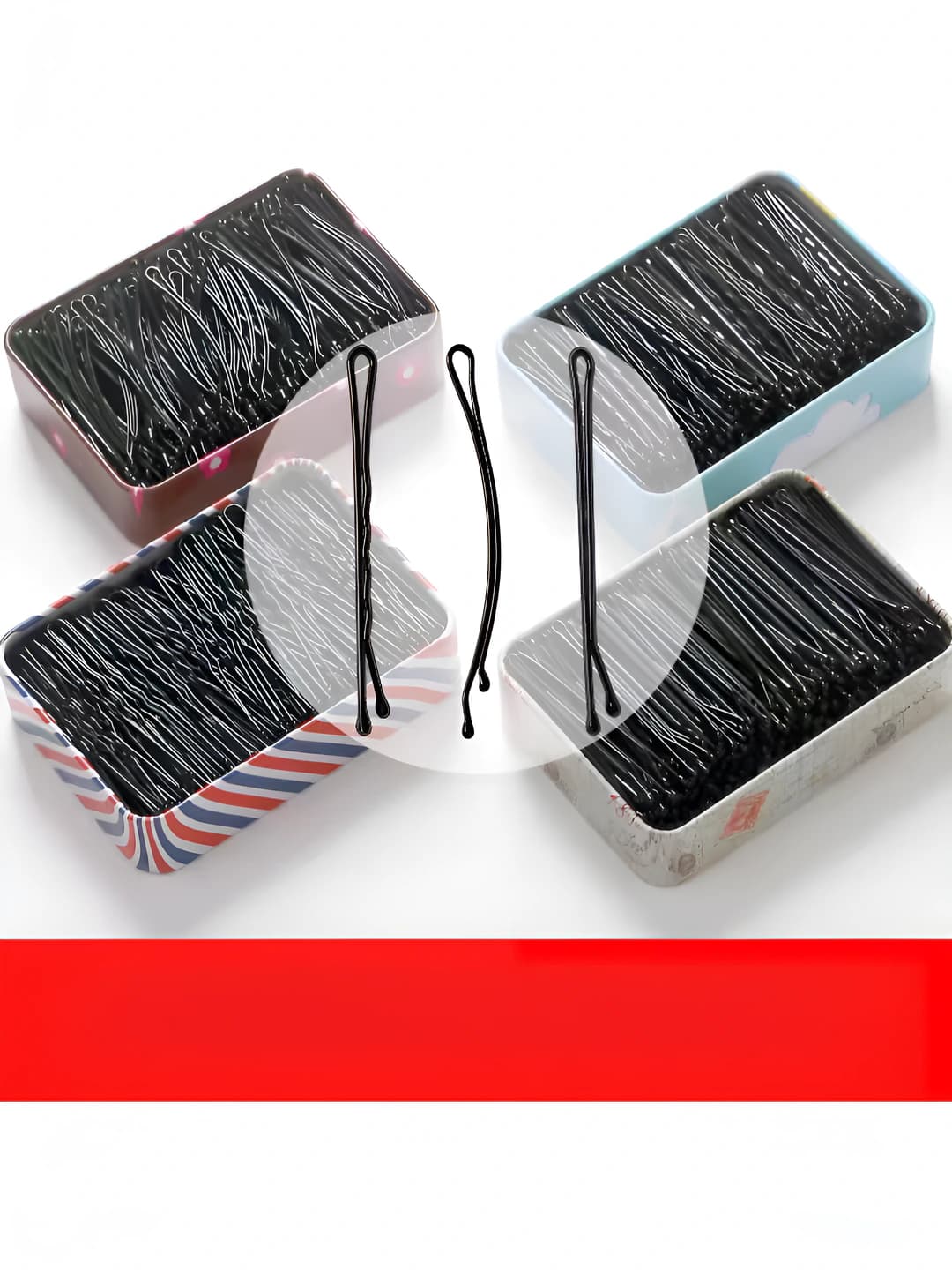 Women's straight bar hairpins and bobby pins, black, metal, lacquered, for hair fixing