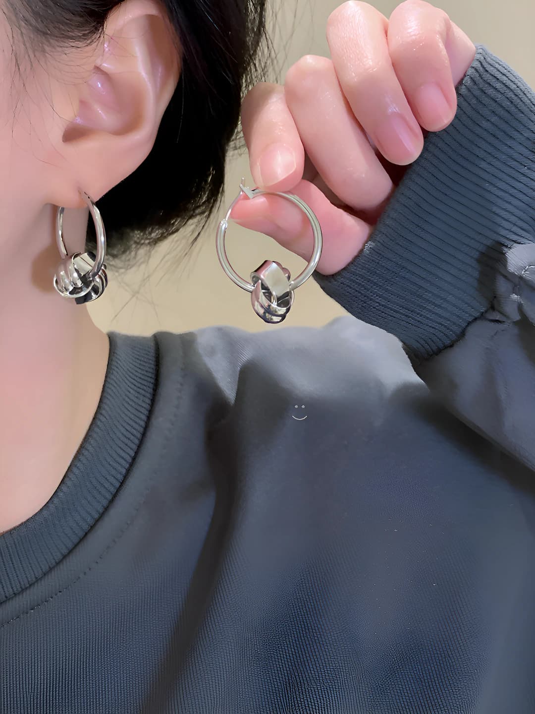 Women's metal knot circle earrings, OL style, 2026