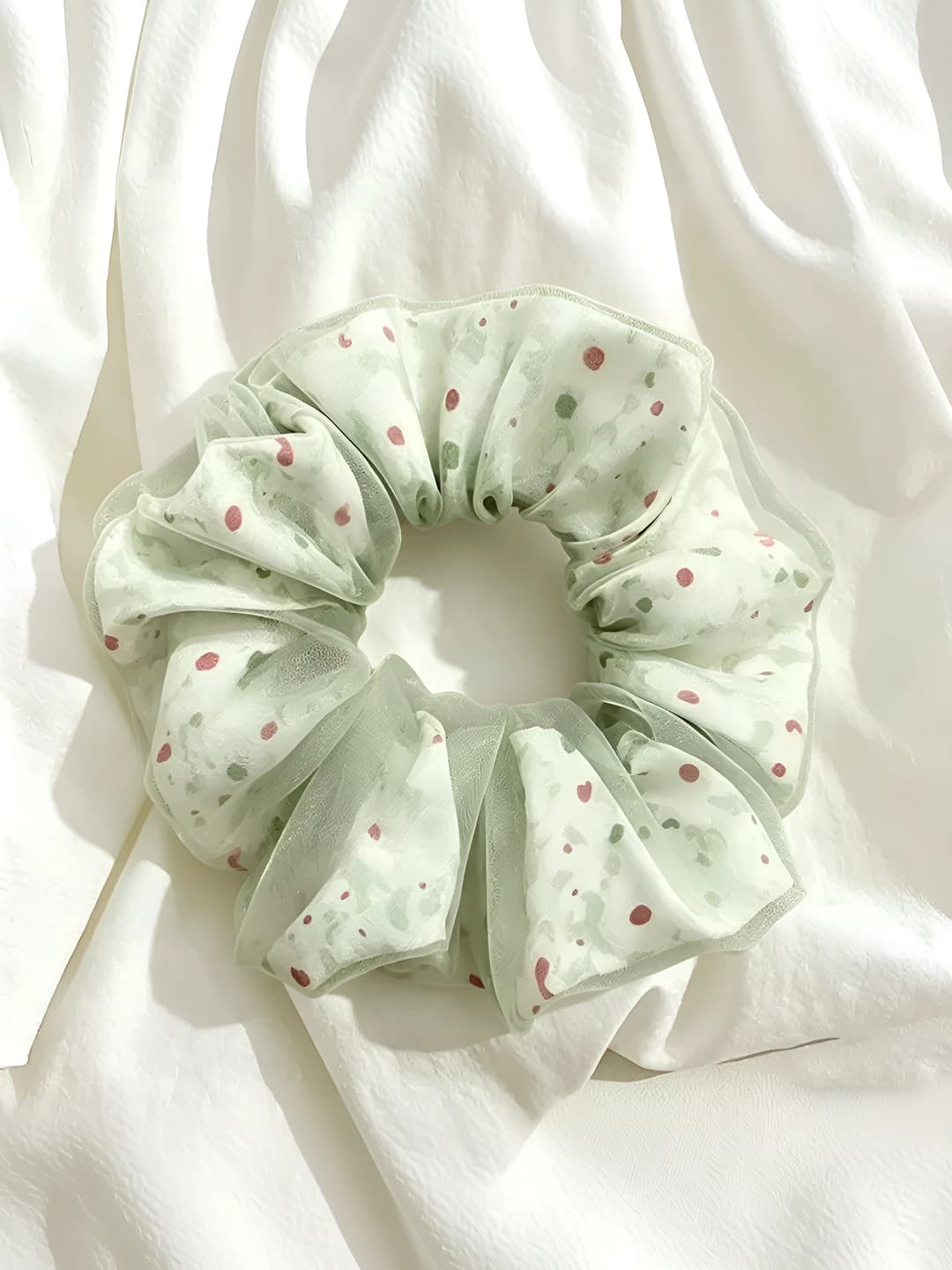 Green mesh multicolour dots hair tie