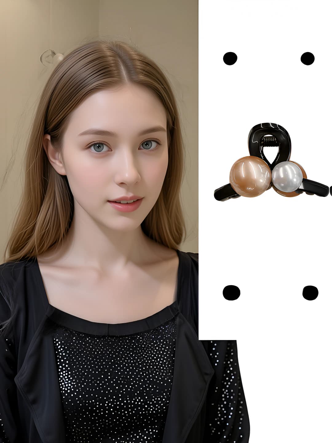 Shampan rangli marvaridli klips, 1 dona