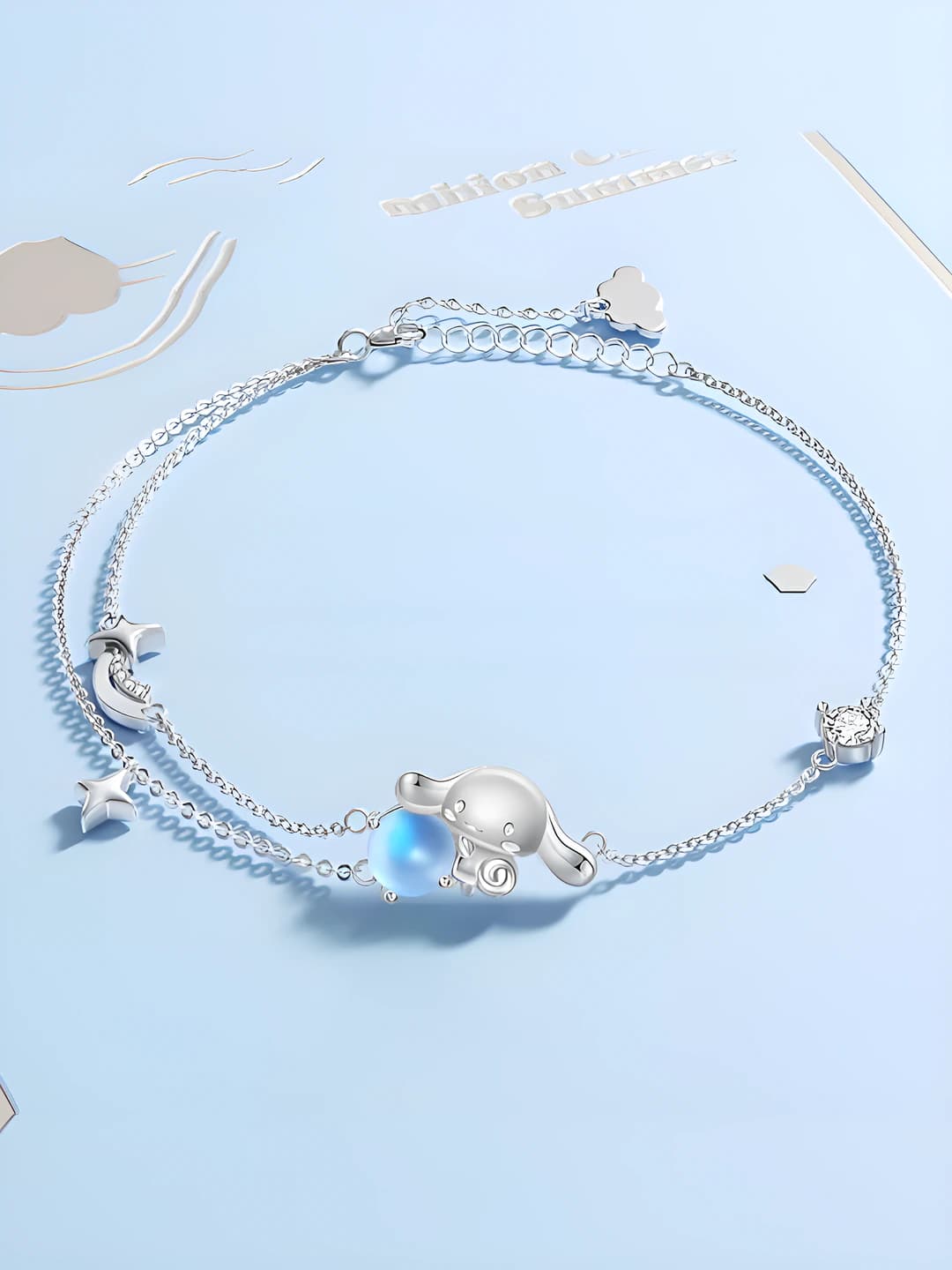 Women's Sanrio Cinnamoroll cartoon glass and moonstone bracelet, ins style light luxury accessory