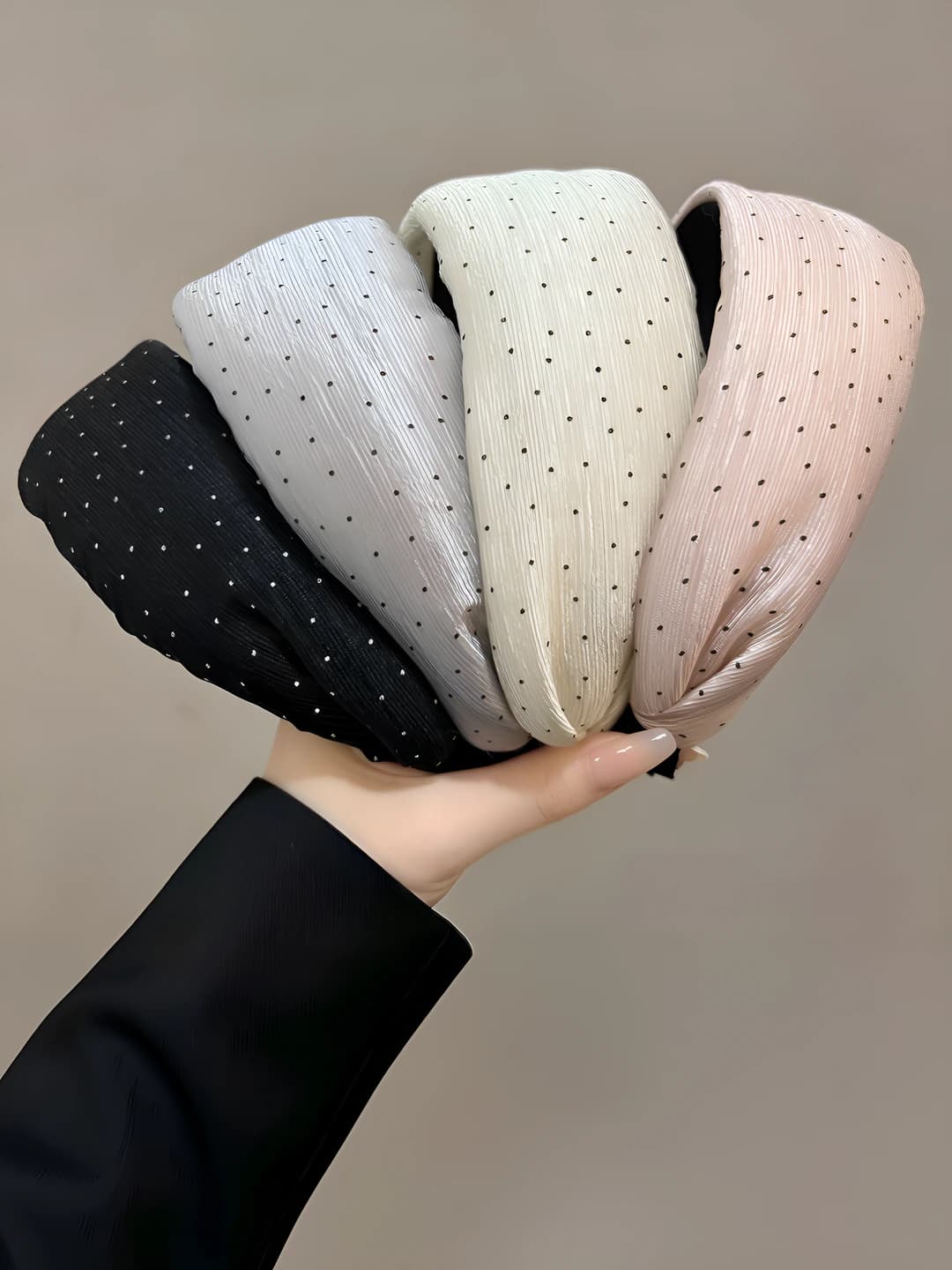 Women's summer colorful polka dot wide headband, chiffon ruffled, high crown, Korean style hair accessory