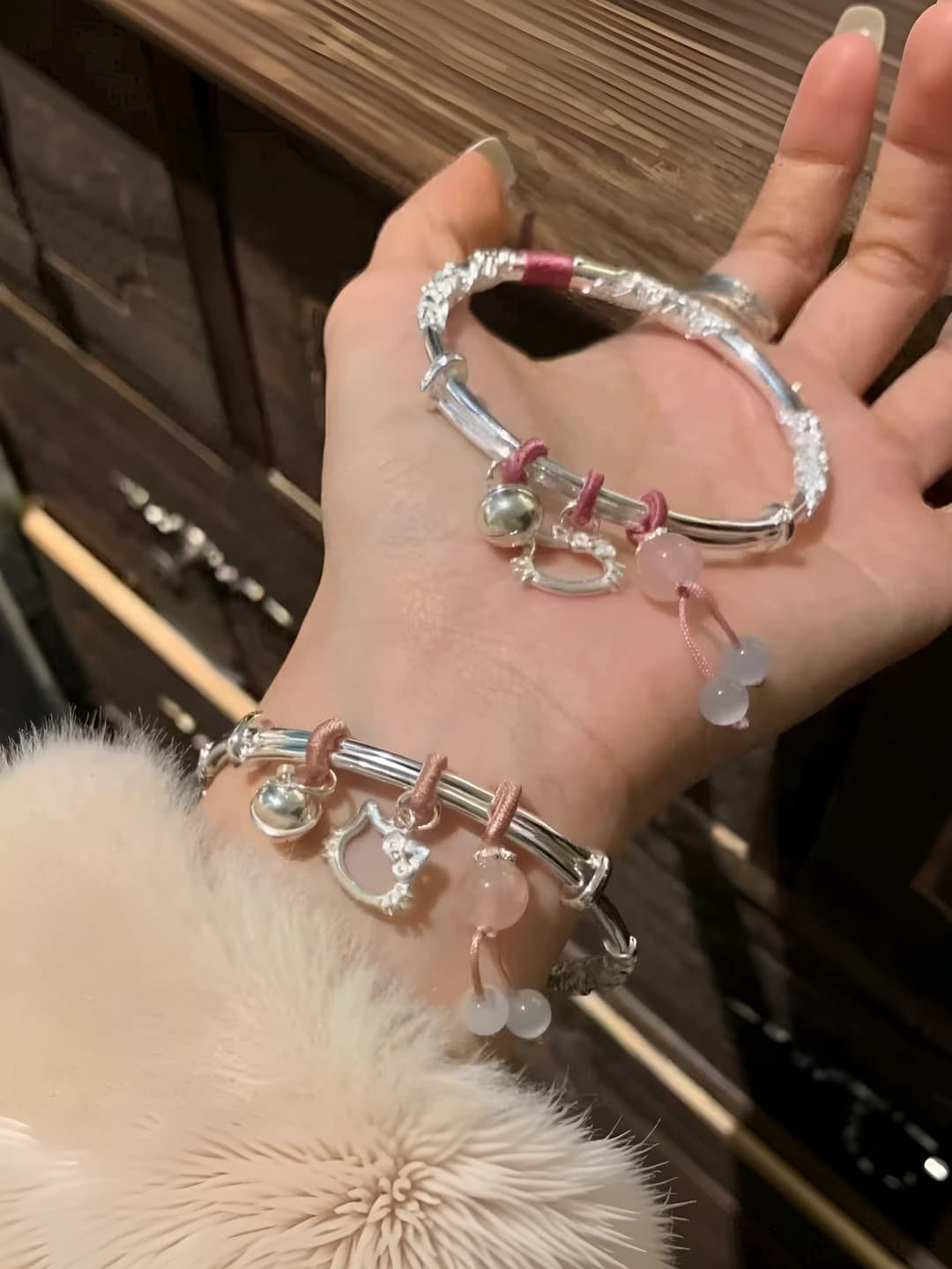 Women's bracelet: handmade, alloy, with agate, design element - safety lock, style - sweet