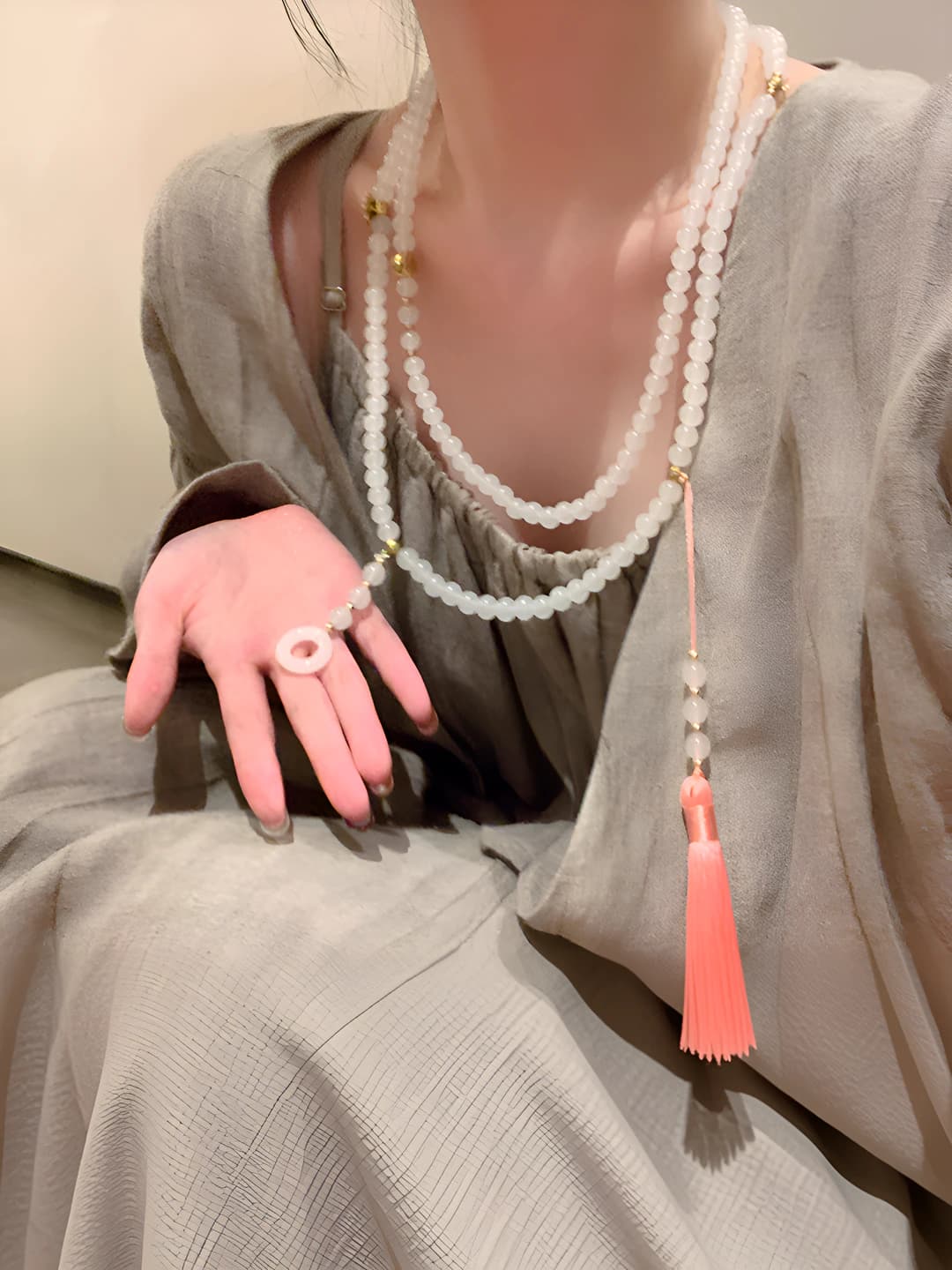 Off-white Tassel Necklace, Crossbody