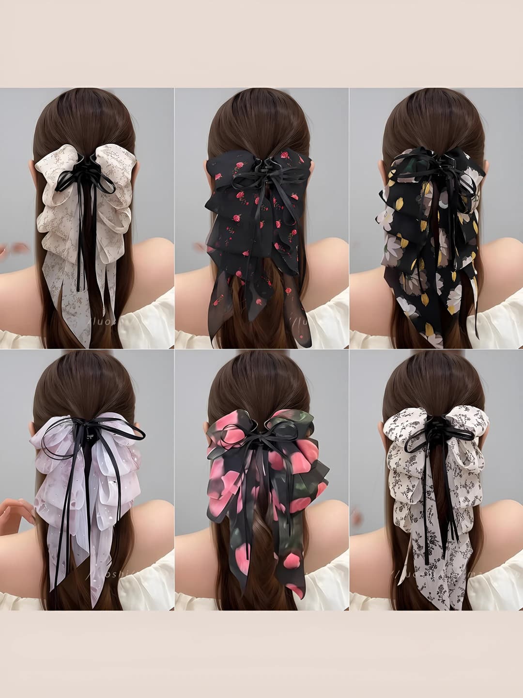 Women's long hair clips and combs: with bow, musical notes and dreamcatcher design, handmade, mixed material, fresh and sweet style