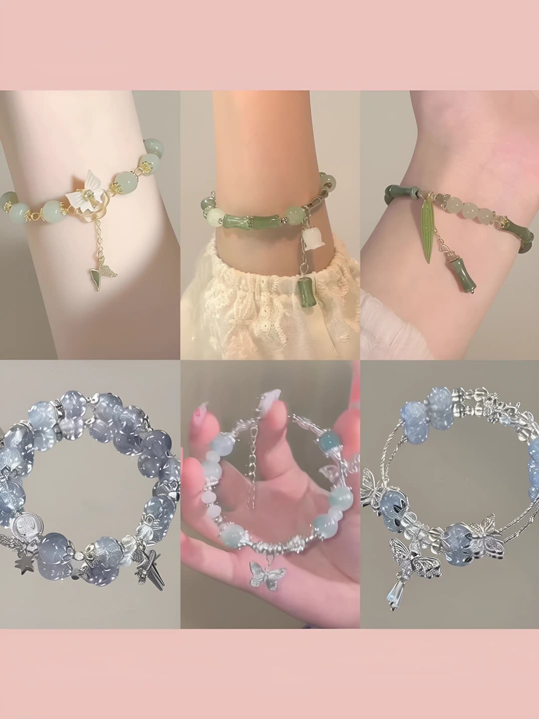 Women's handcrafted glass and lucite beaded bracelet set in cartoon style