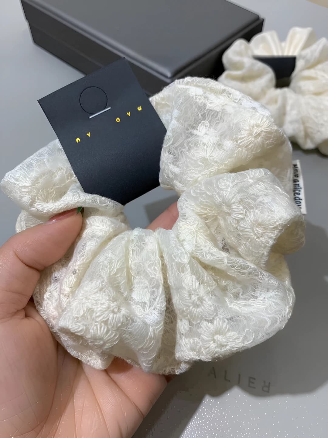 Women's stretch lace floral scrunchie hair tie