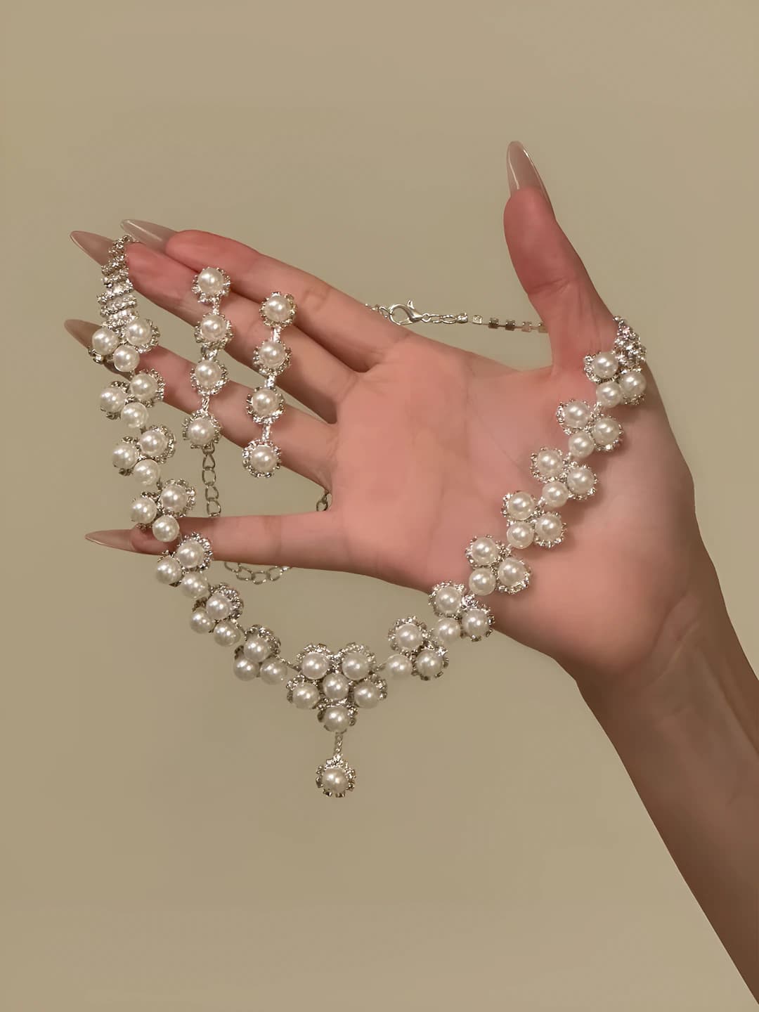 6# Earring-necklace - Silver (2 pcs)