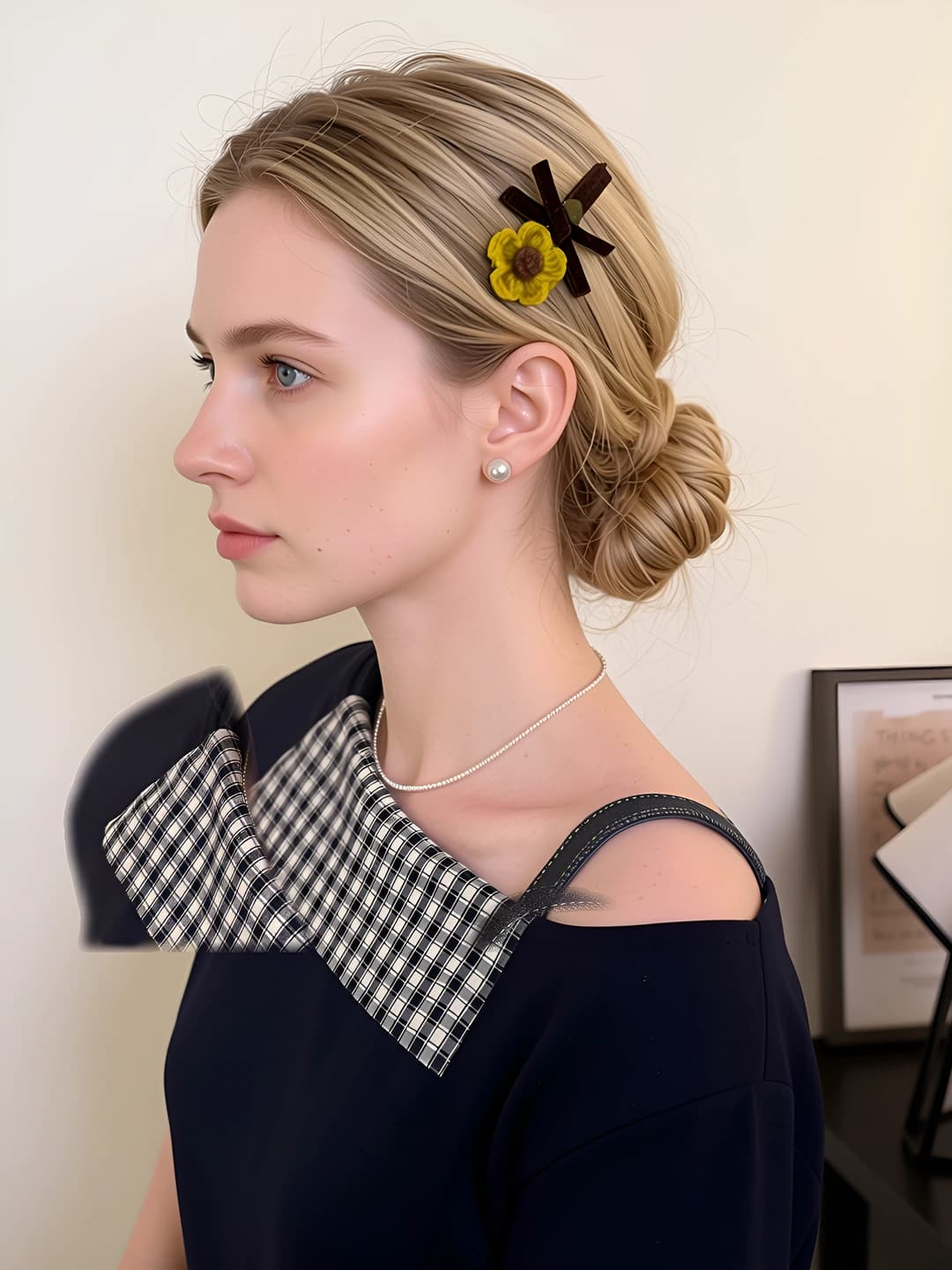 1# Yellow flower bow 7.5 cm