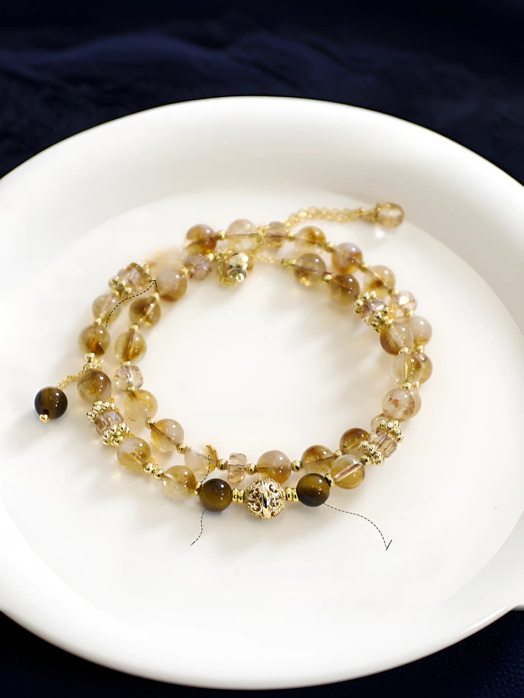 Sariq citrin va sariq tiger's eye chelak - 6mm