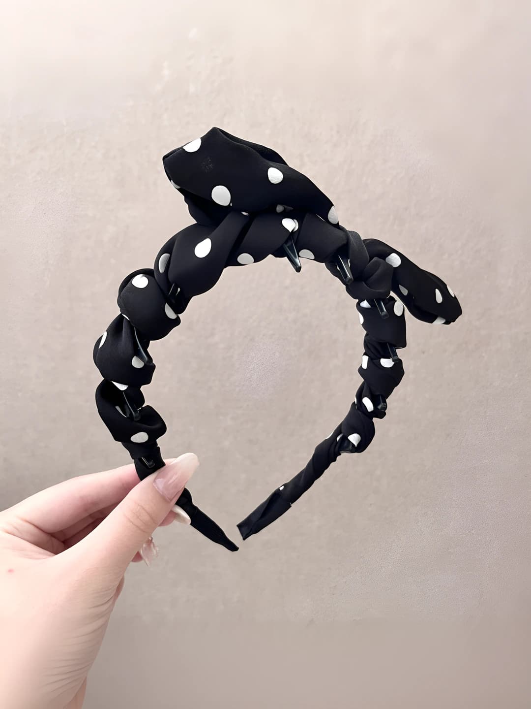 Black polka dot bow headband