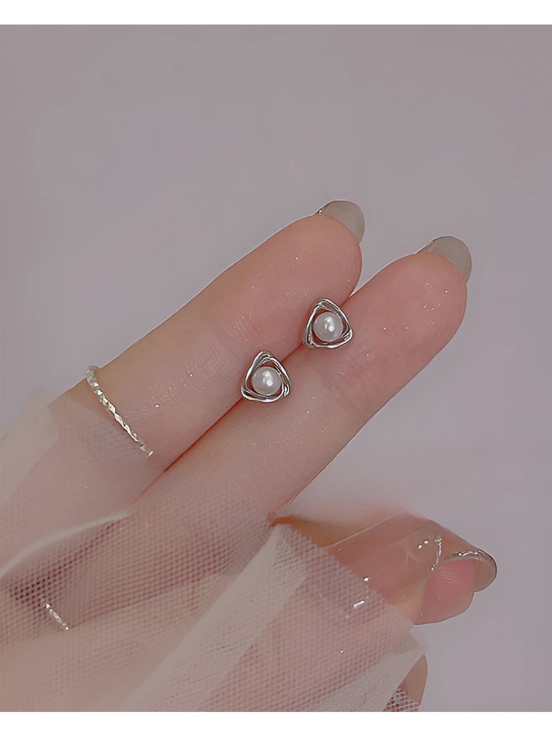 Silver, triangle earrings