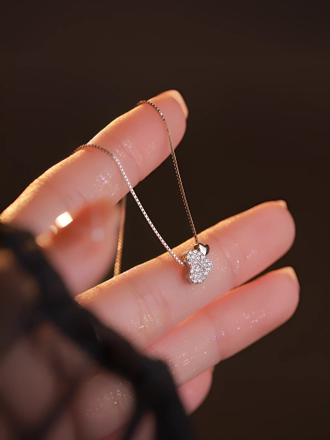 Double heart necklace - White gold