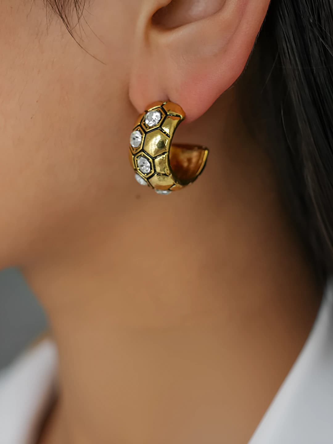 Women's retro geometric hexagon earrings with rhinestones