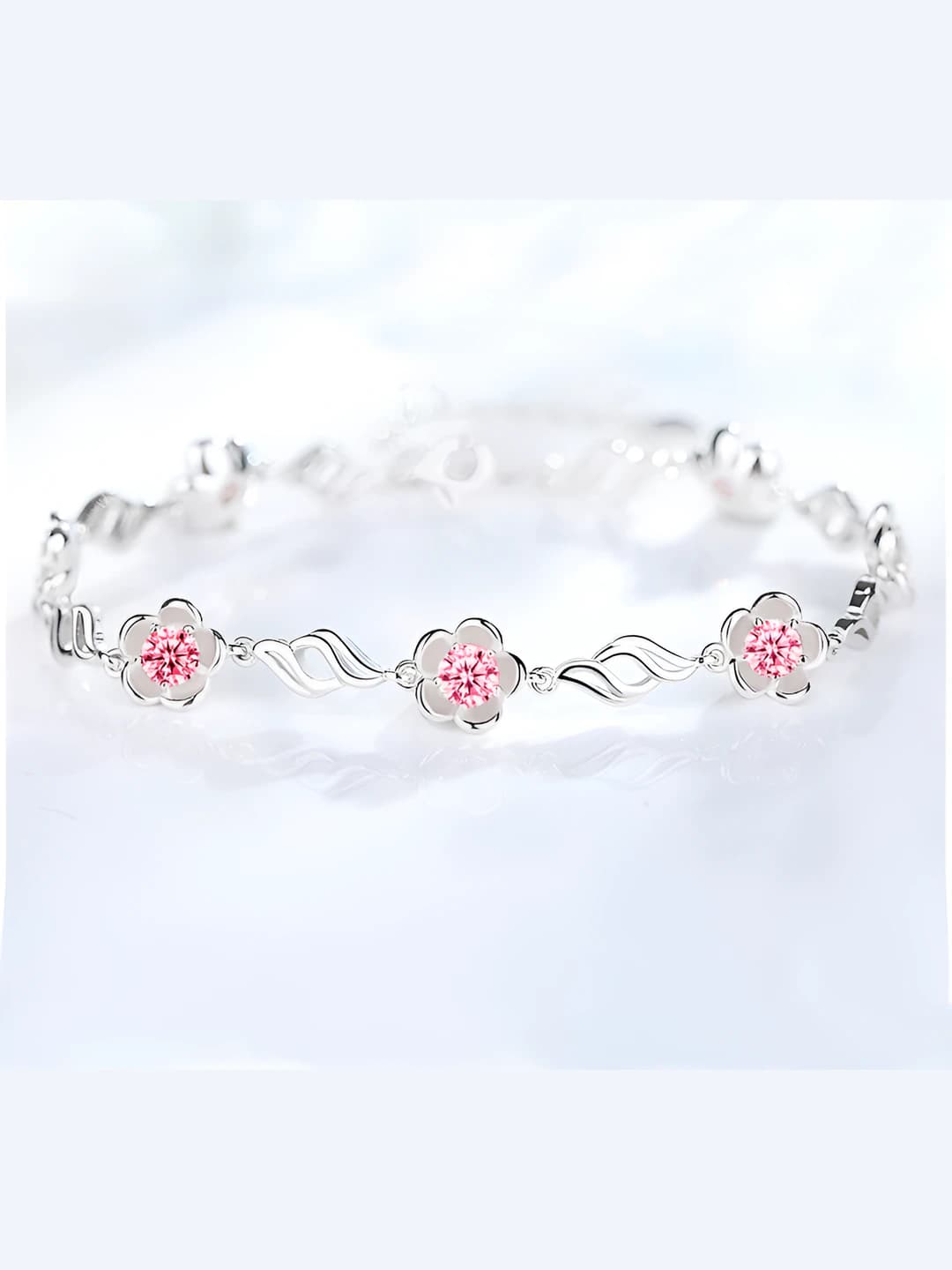 Women's pink cherry blossom design bracelet in Korean style