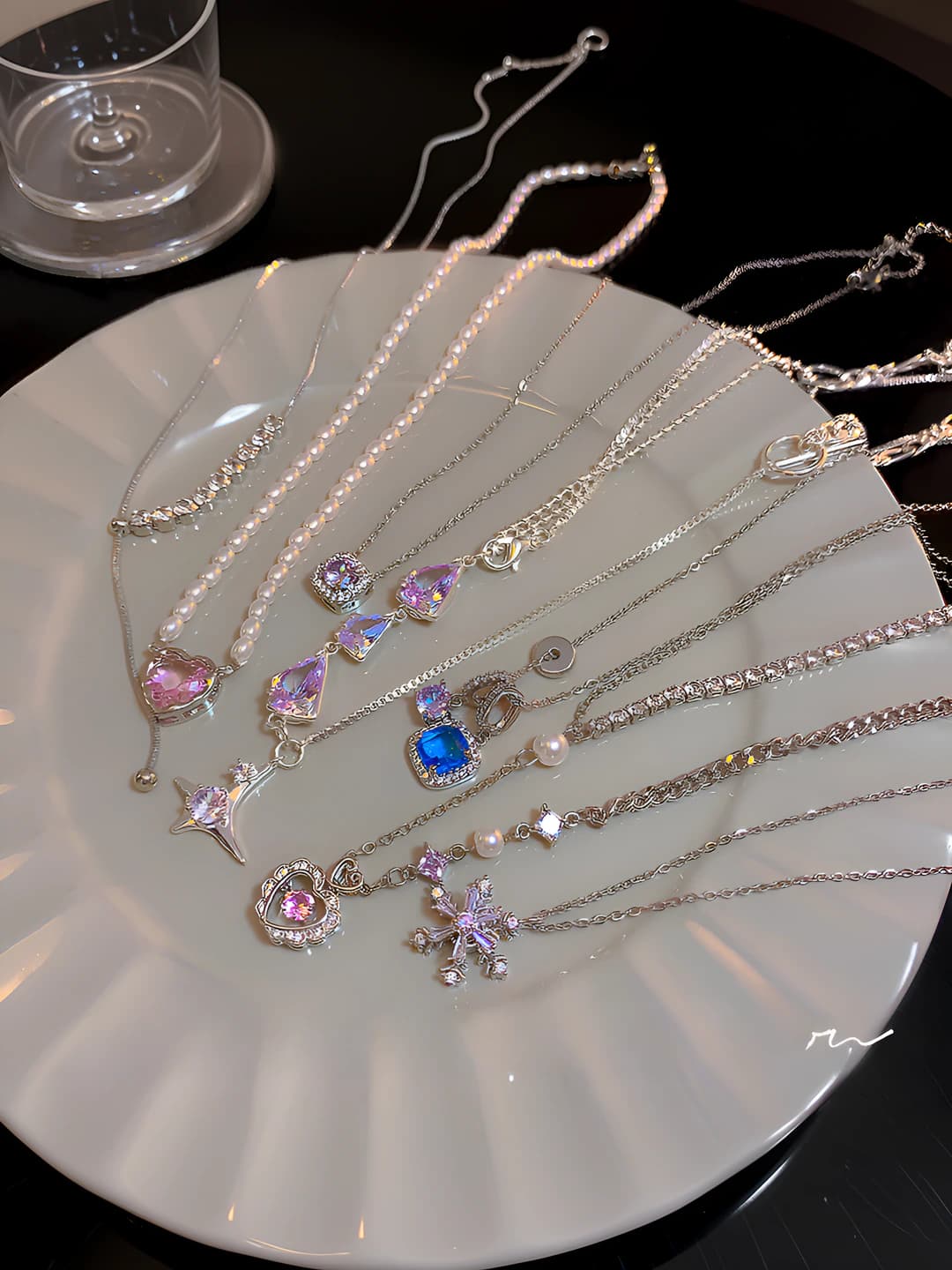 Women's titanium steel pendant necklace with colorful zircon, heart shape, for sweater, autumn-winter