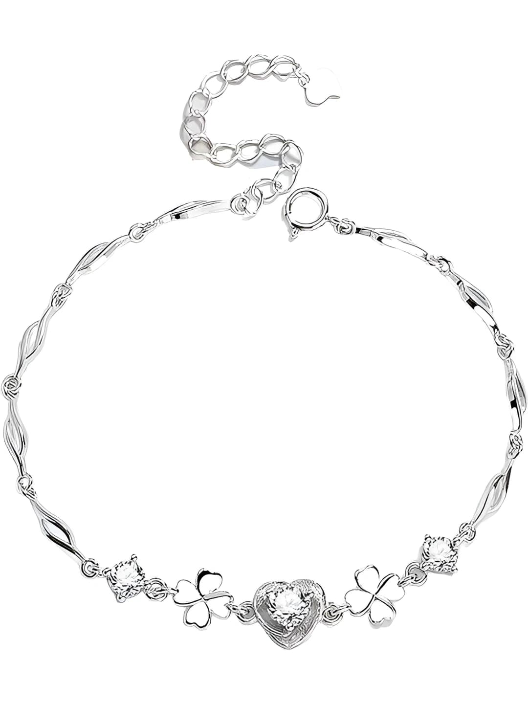 Diamond heart and clover bracelet