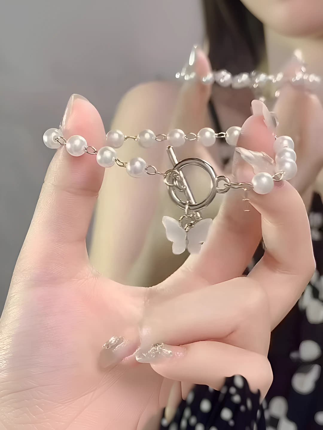 White pearl butterfly bracelet