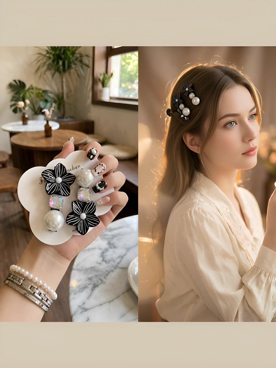 Women's hair clips and combs: decorative hair clip in french retro style with glass and rhinestone details