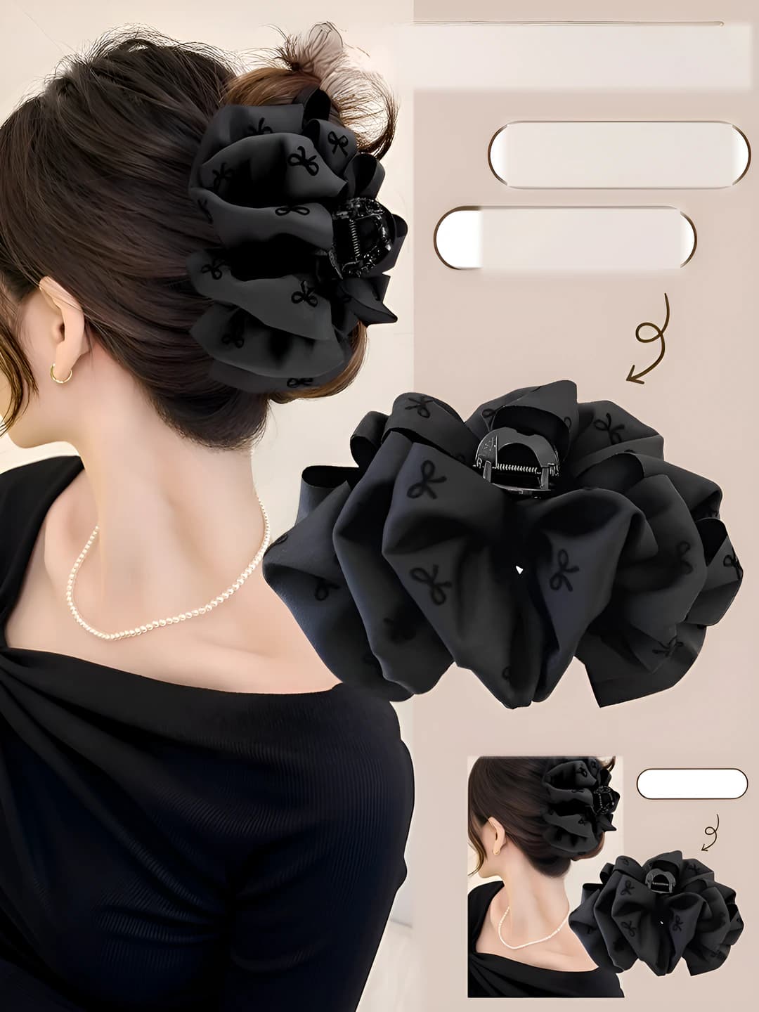 Black, puff bow
