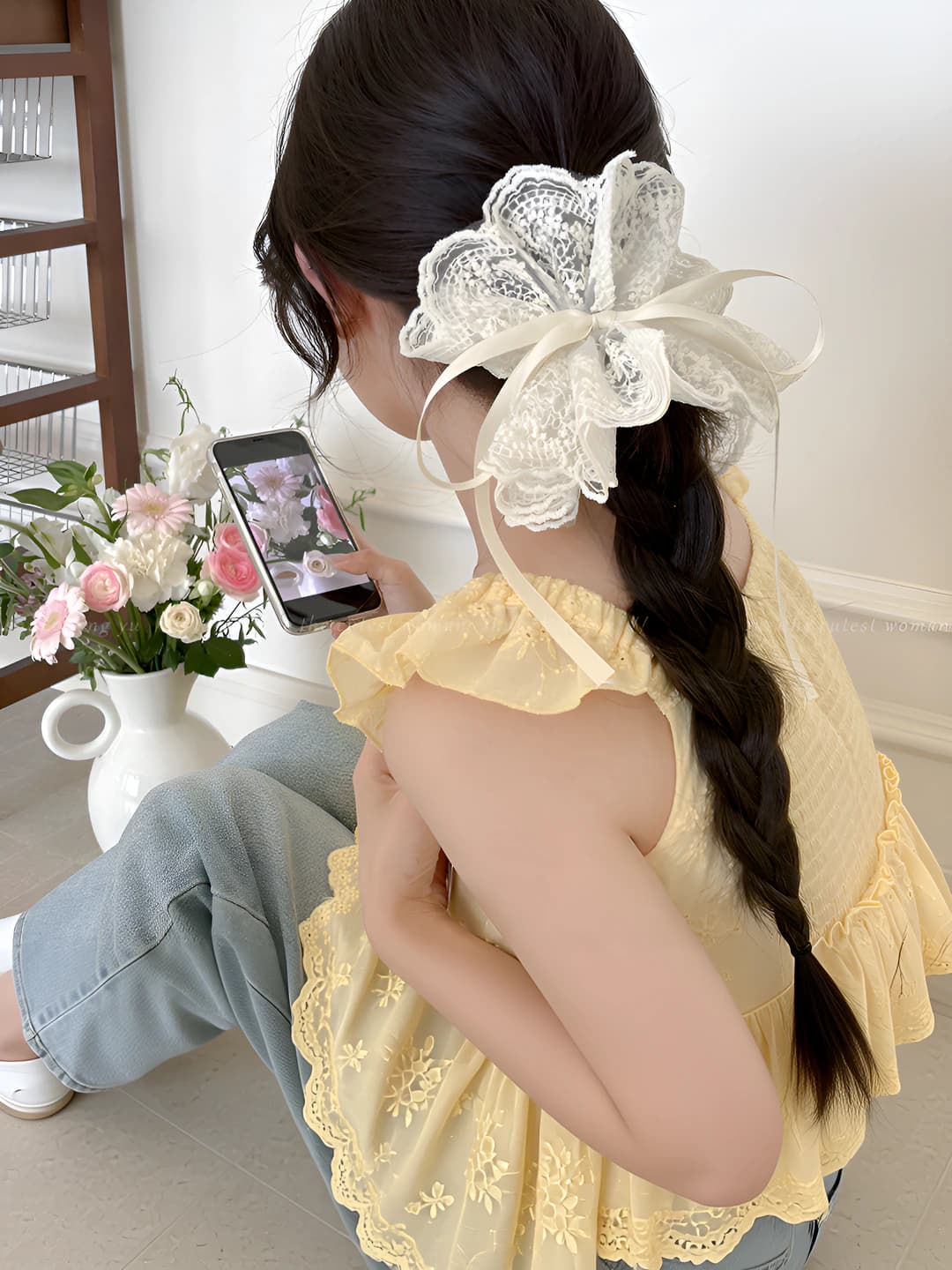 2# Бежевый кружевной с шнуром кольцо - 29 см*15 см
