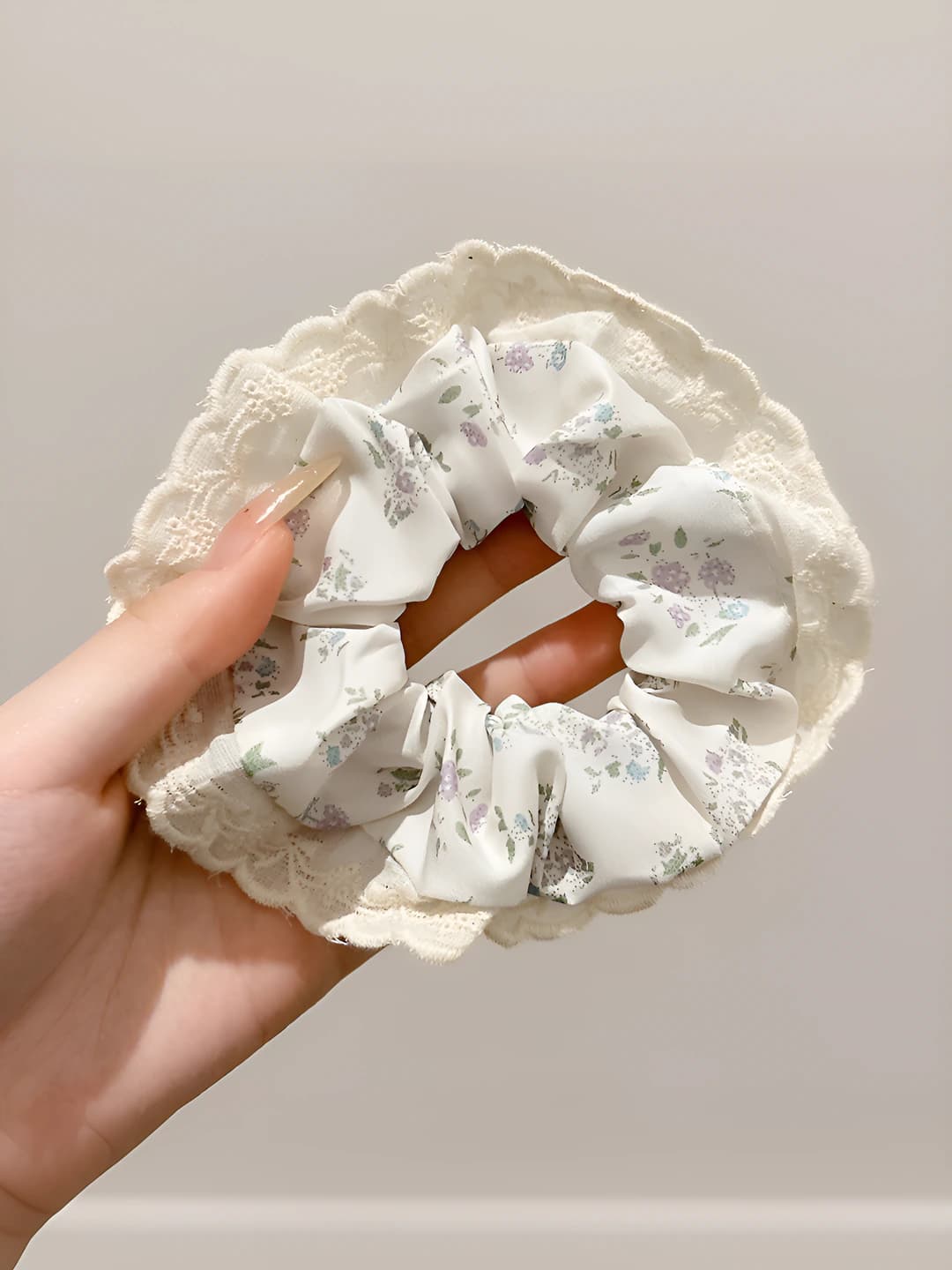 5# Pink floral large scrunchie - 13 cm