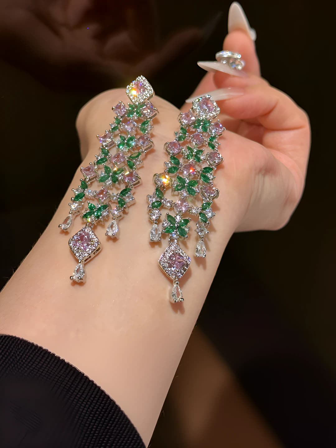 Серебряная игла - Серебряный - Розовый - Зелёный