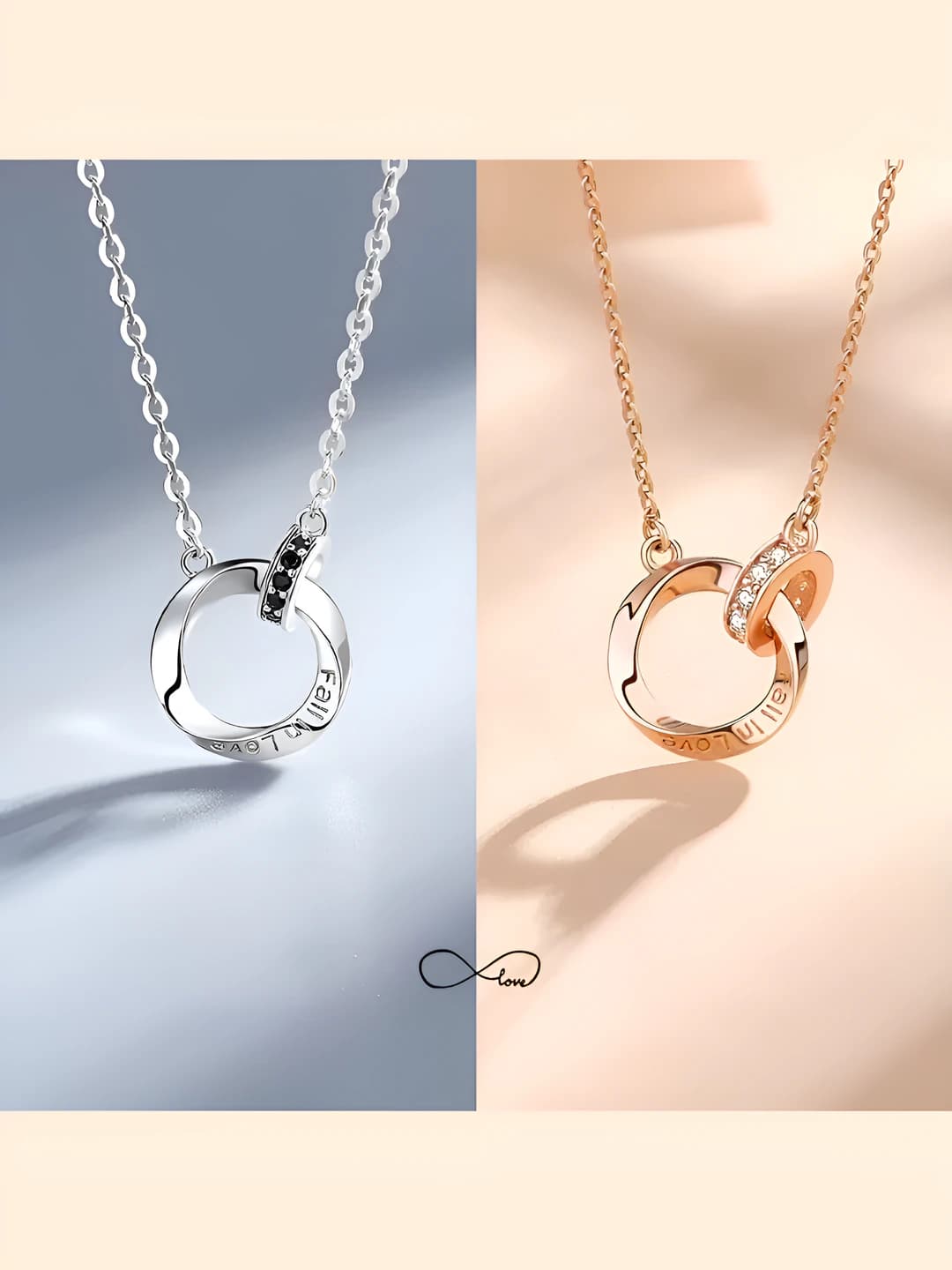 Women's Korean style necklace with geometric Mobius design, 41-50 cm
