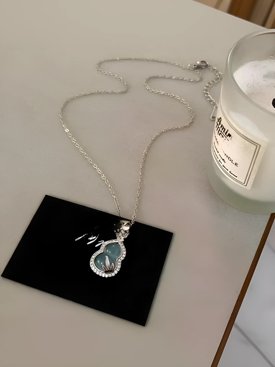 6 Chinese gourd necklace - Silver-blue