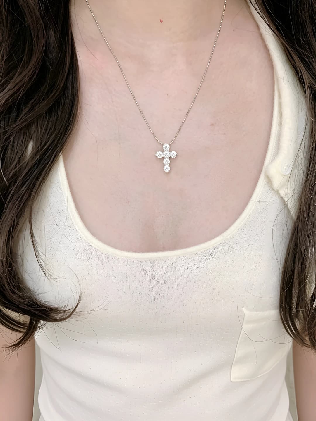 Women's cross pendant chain, silver color, 2026, zircon, casual style