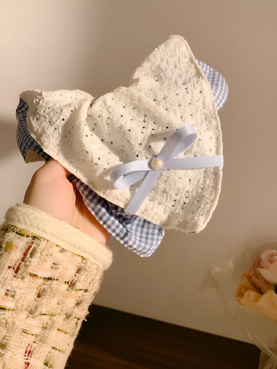 1# Синий клетчатый кружево двусторонний-квадрат 24 см
