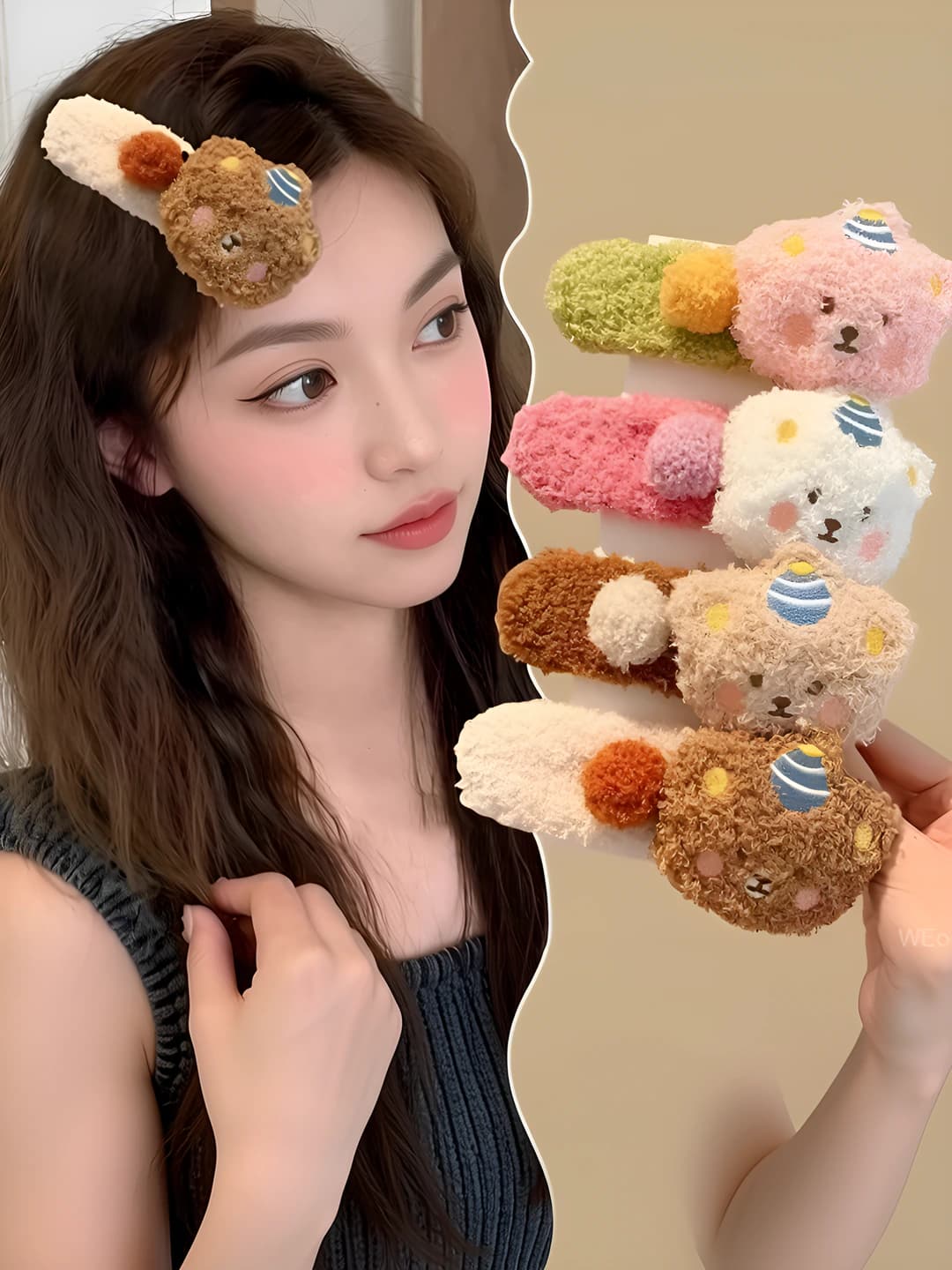 Women's plush bear hair clips in sweet style for autumn-winter