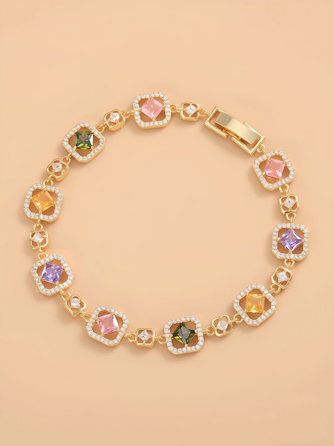 Women's bright bracelet with colored zircons, light luxury style fashion accessory