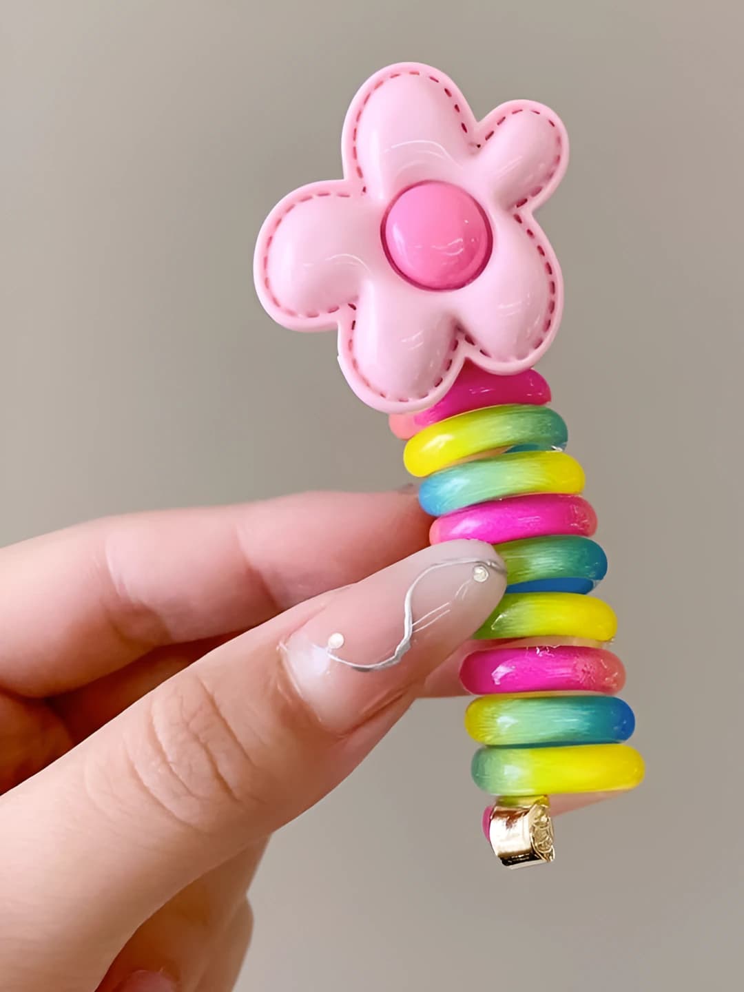 2# Pink flowers hair tie