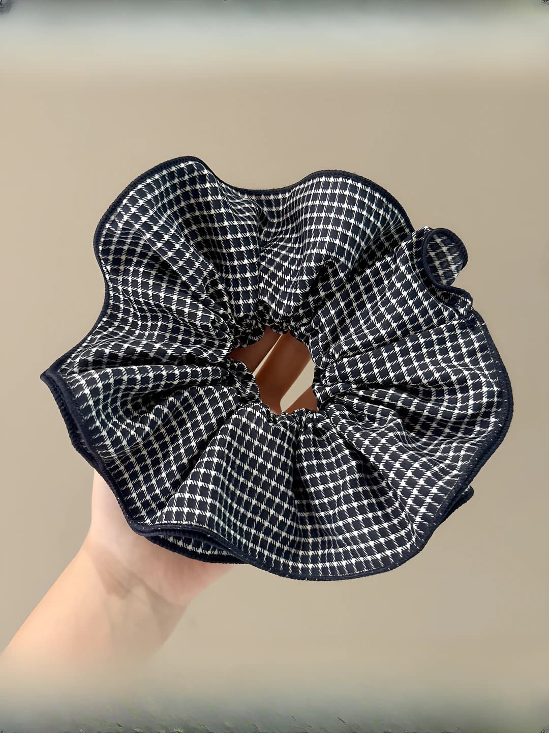 2# Blue striped plaid hair tie 17 cm