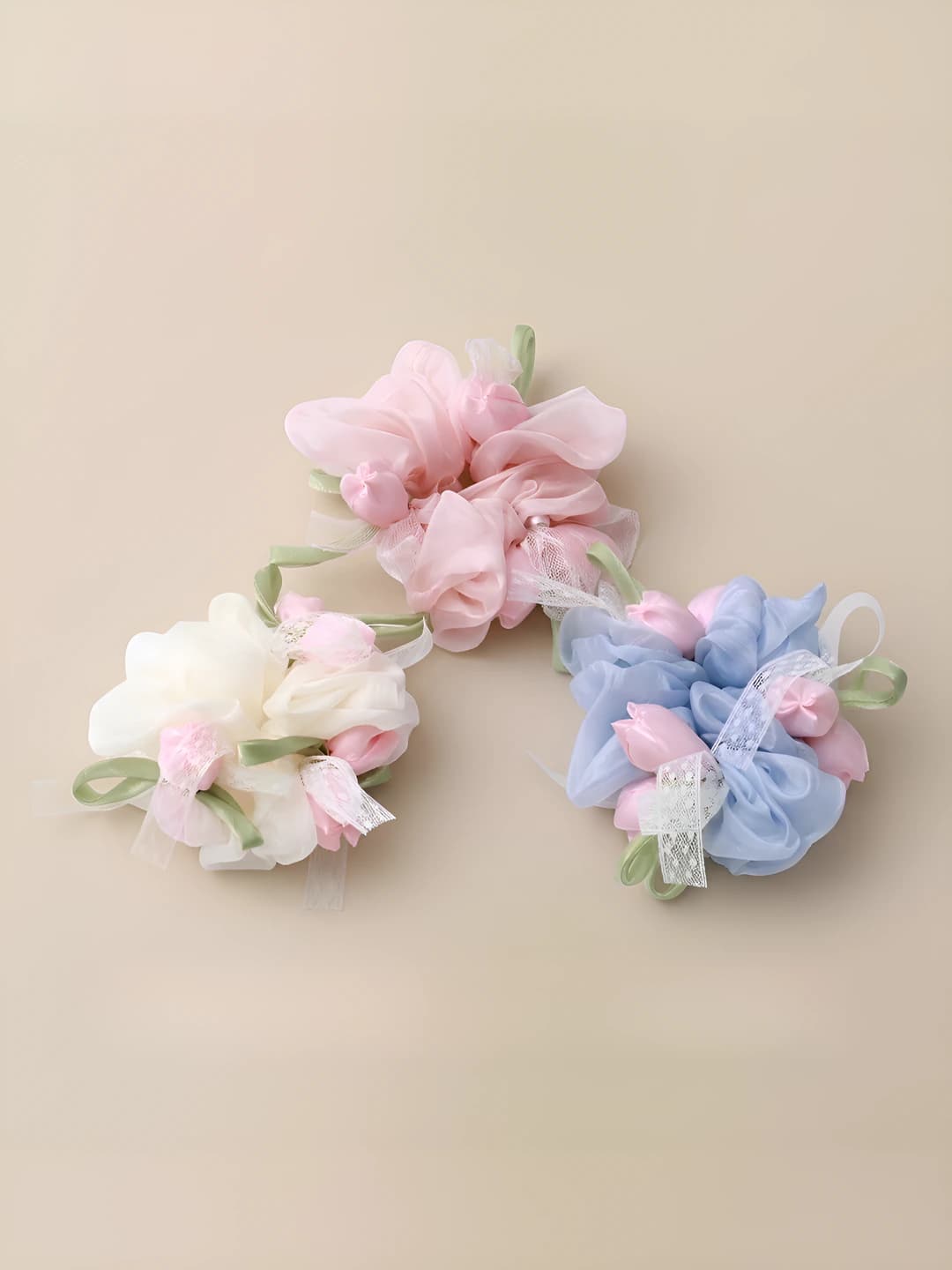 Women's stretchy flower hair scrunchie, spring-summer