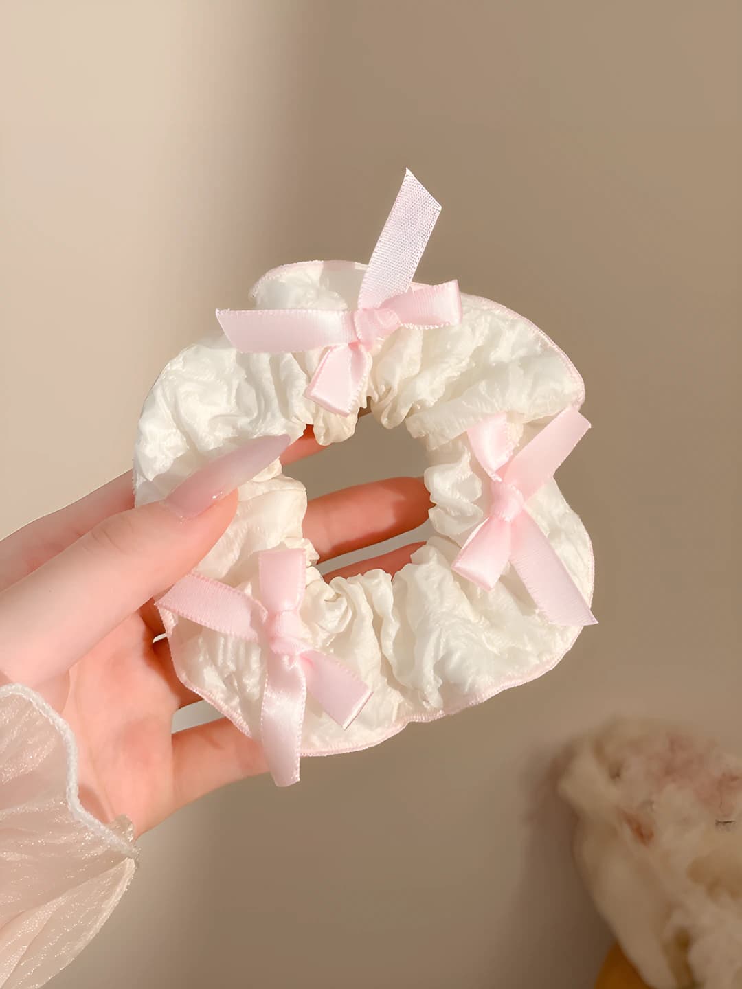1# Ruffled pink bow 11 cm