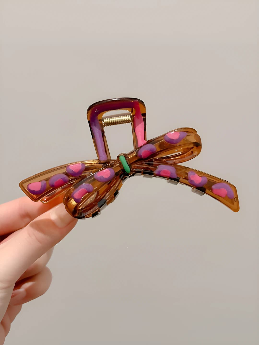 1# Розово-фиолетовый горошек бант-12cm