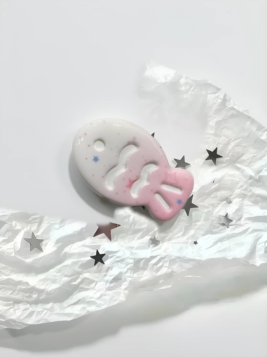 Print white peach star pink fish clip, 3.2 cm