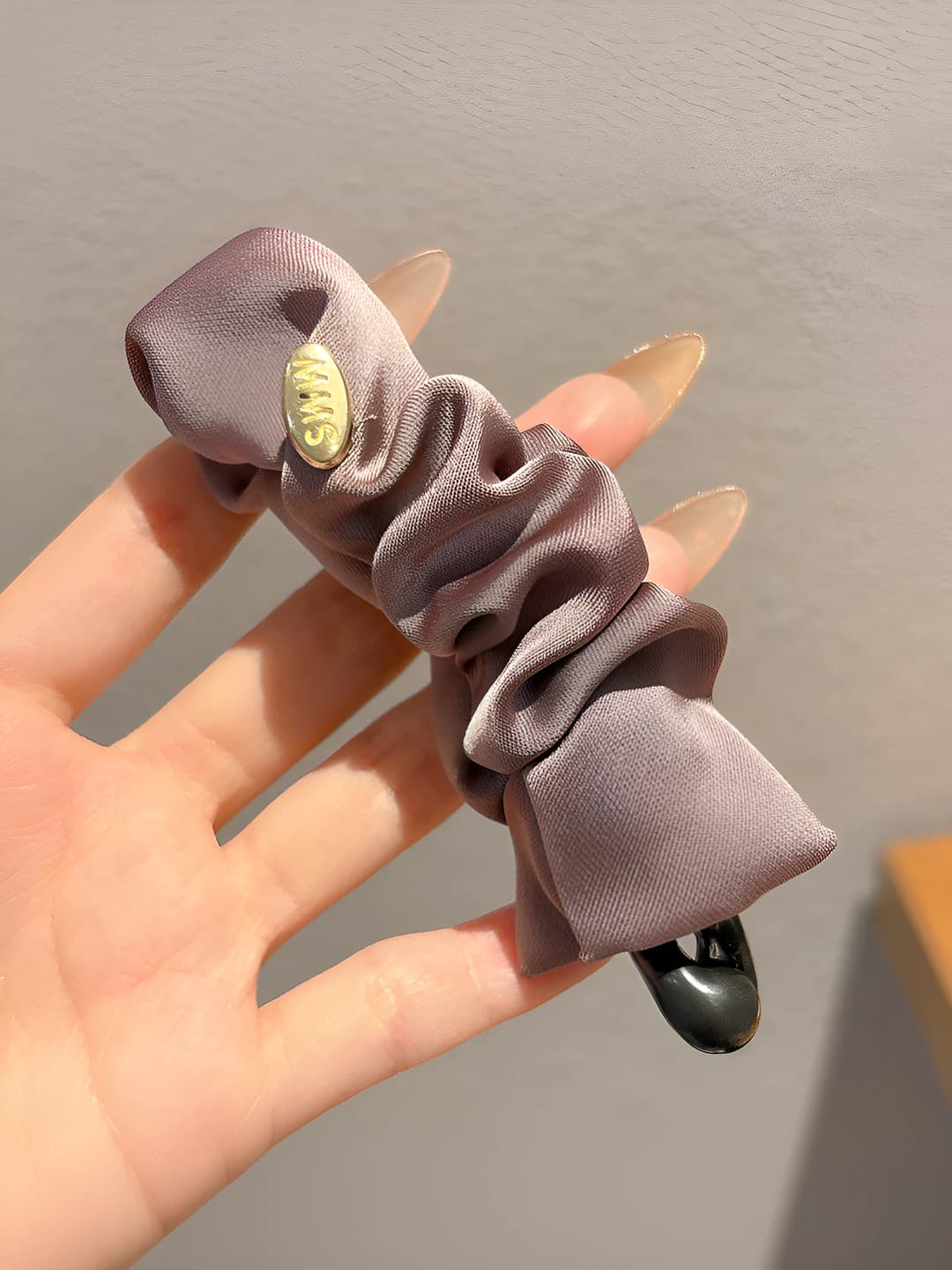 Purple satin banana clip, 10 cm