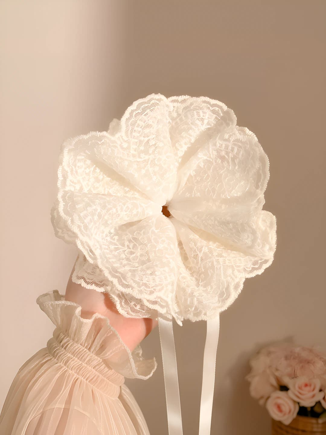 2# Beige lace drawstring ring - 29 cm*15 cm