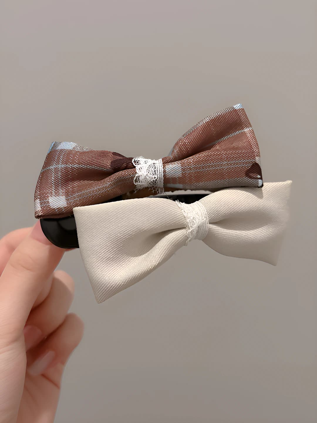 6# Khaki-coffee double bow 11 cm