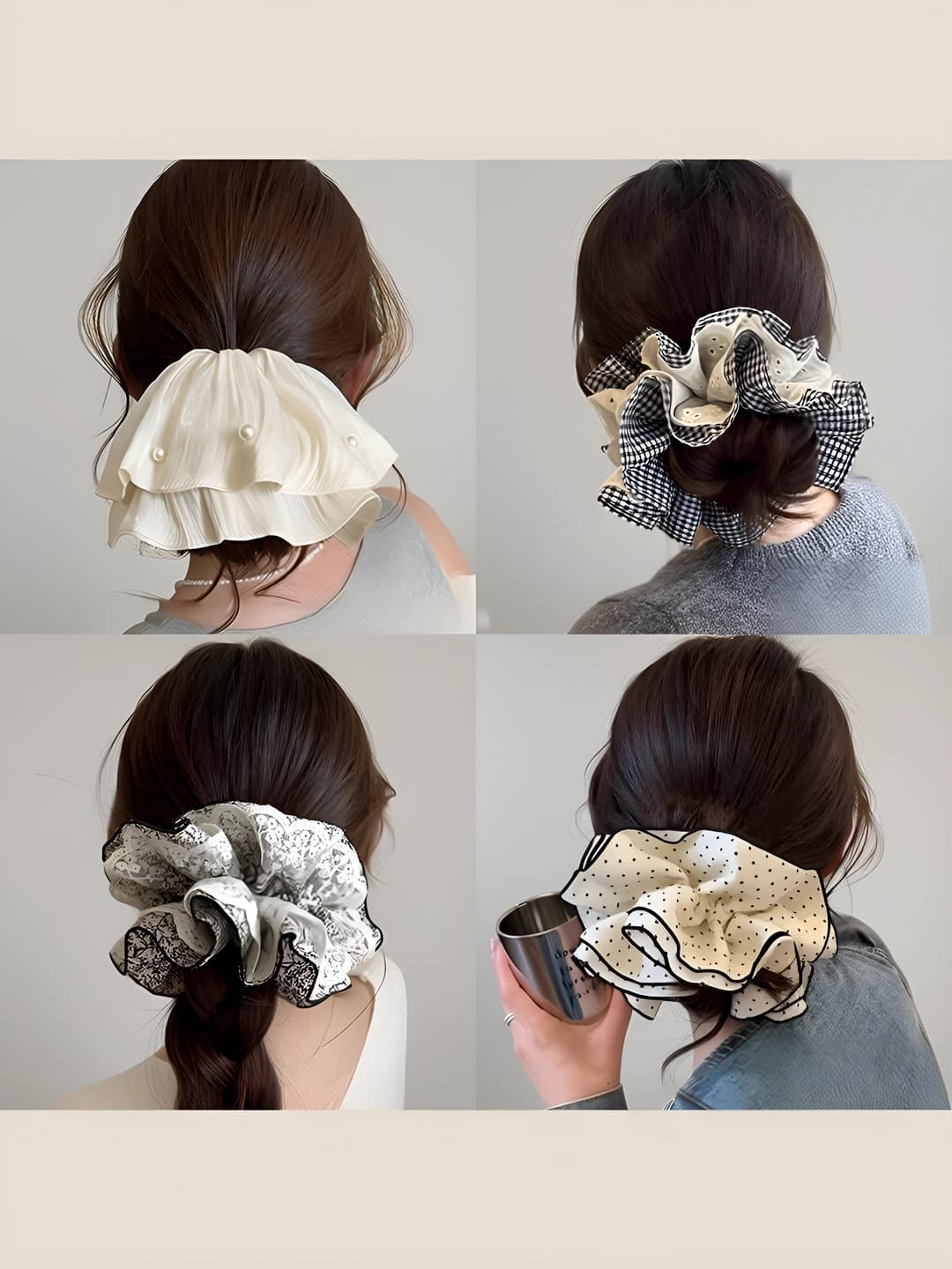 Women's hair scrunchie: large size, handmade, lace fabric in sweet style