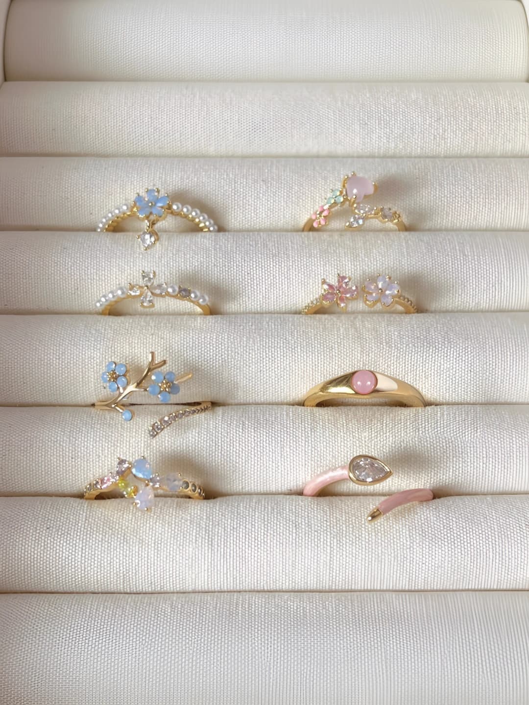 Women's ring with colorful enamel, zircon, geometric shape, open and adjustable