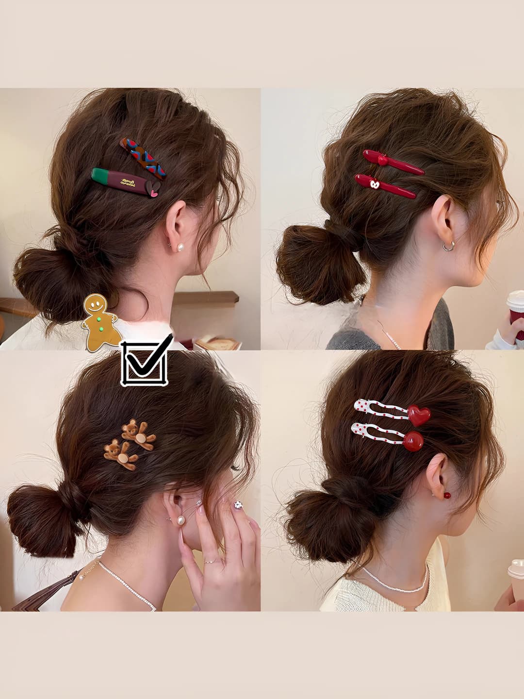 Women's hair clips and combs: Korean style apple-shaped side hair clip, angora red, resin