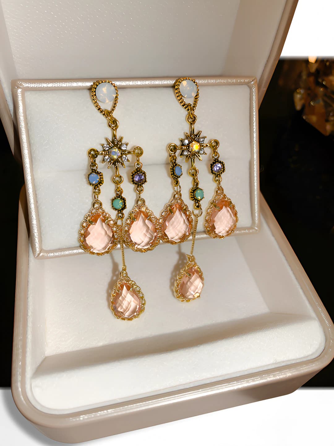 1# Silver Post - Gold - Pink Crystal