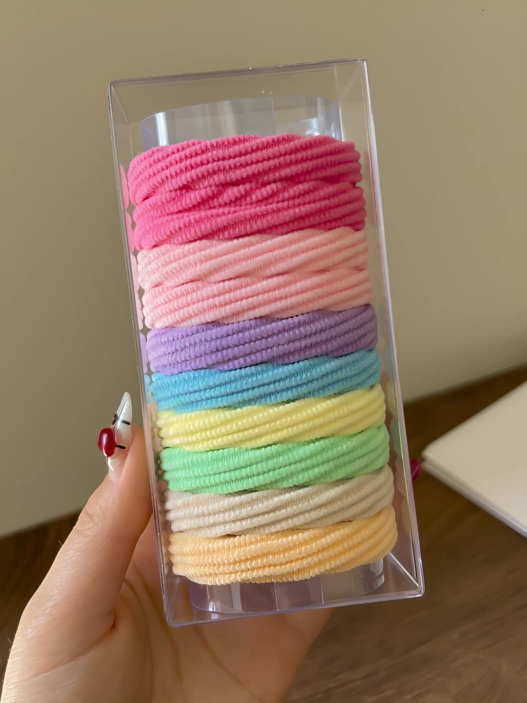 Pastel pink striped hair ties - 10 pcs