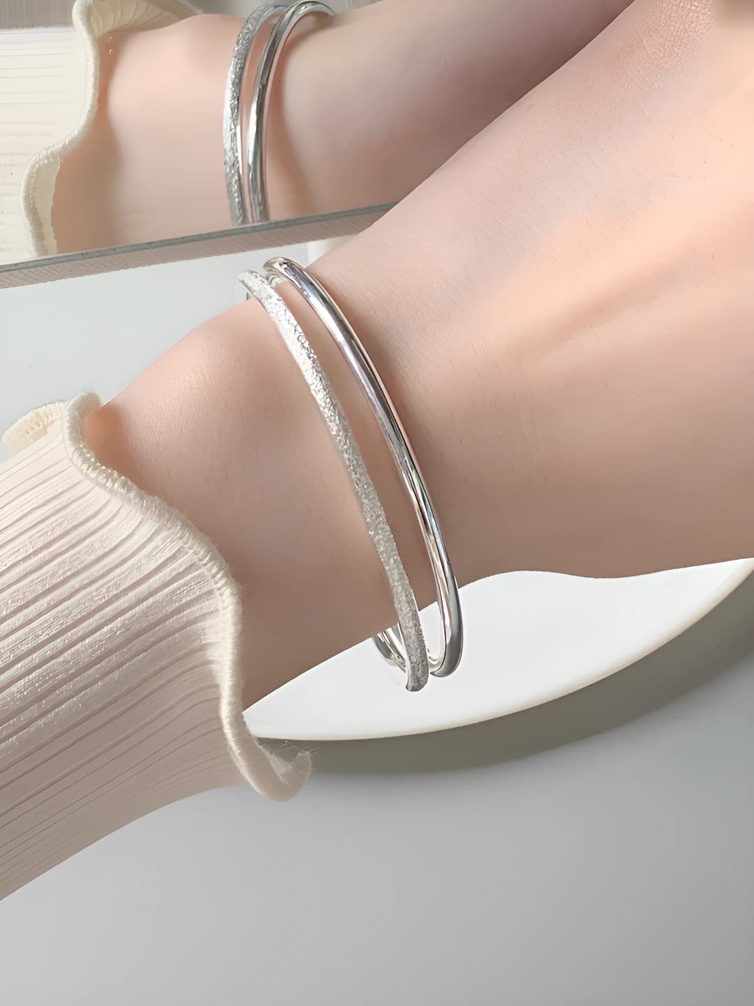 Women's bracelet: matte, double-layer, open, copper, 2026